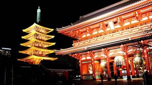 A traditional Japanese building with a pagoda and a large, illuminated entrance. - Only 1 minute to subway station (G-18 Ginza Line) (台東区寿)