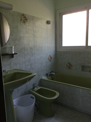 Combined shower/bathtub, hair dryer, bidet, towels