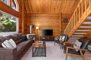 Télévision, cheminée, console de jeux vidéo, lecteur de DVD