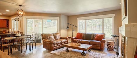 テレビ、暖炉、DVD プレーヤー