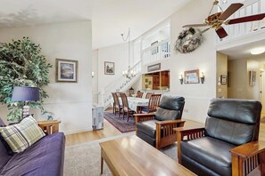 TV, fireplace, table football, books
