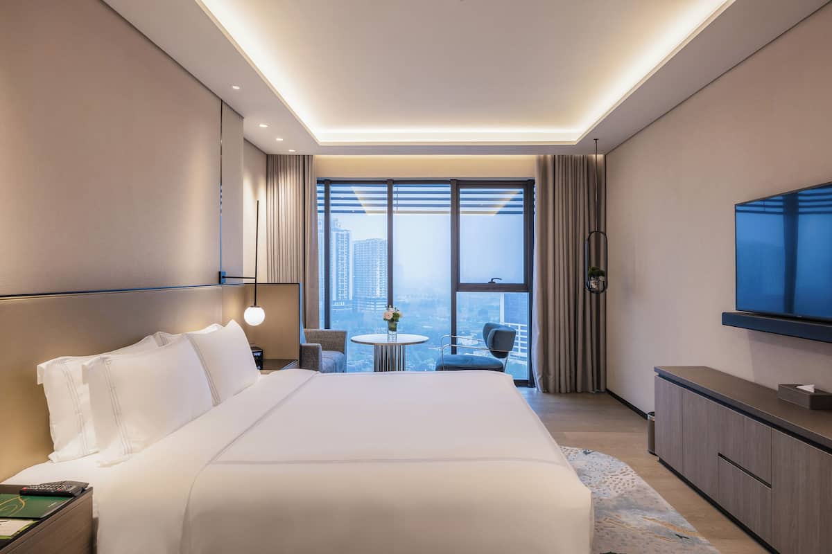 In-room safe, desk, laptop workspace, blackout curtains