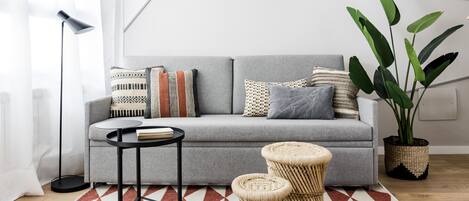 Apartament, 1 llit doble i sofà llit | Sala d'estar | Televisor