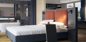 Exclusive Studio Suite | Bathroom | Hair dryer, heated floors, towels, soap - Alpstadt Lifestyle Hotel (Bludenz)
