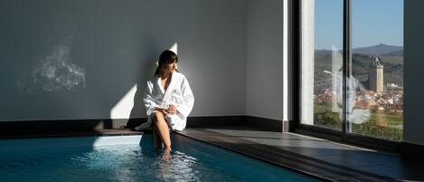 Indoor pool, seasonal outdoor pool, pool umbrellas, sun loungers