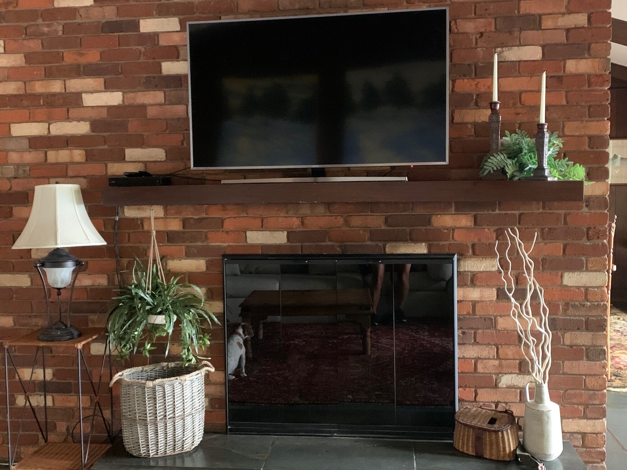 Wood burning fireplace and smart TV 