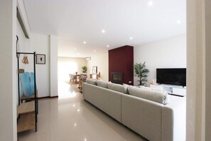 Een televisie en een open haard