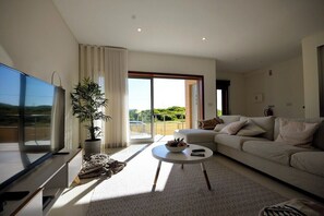 Een televisie en een open haard