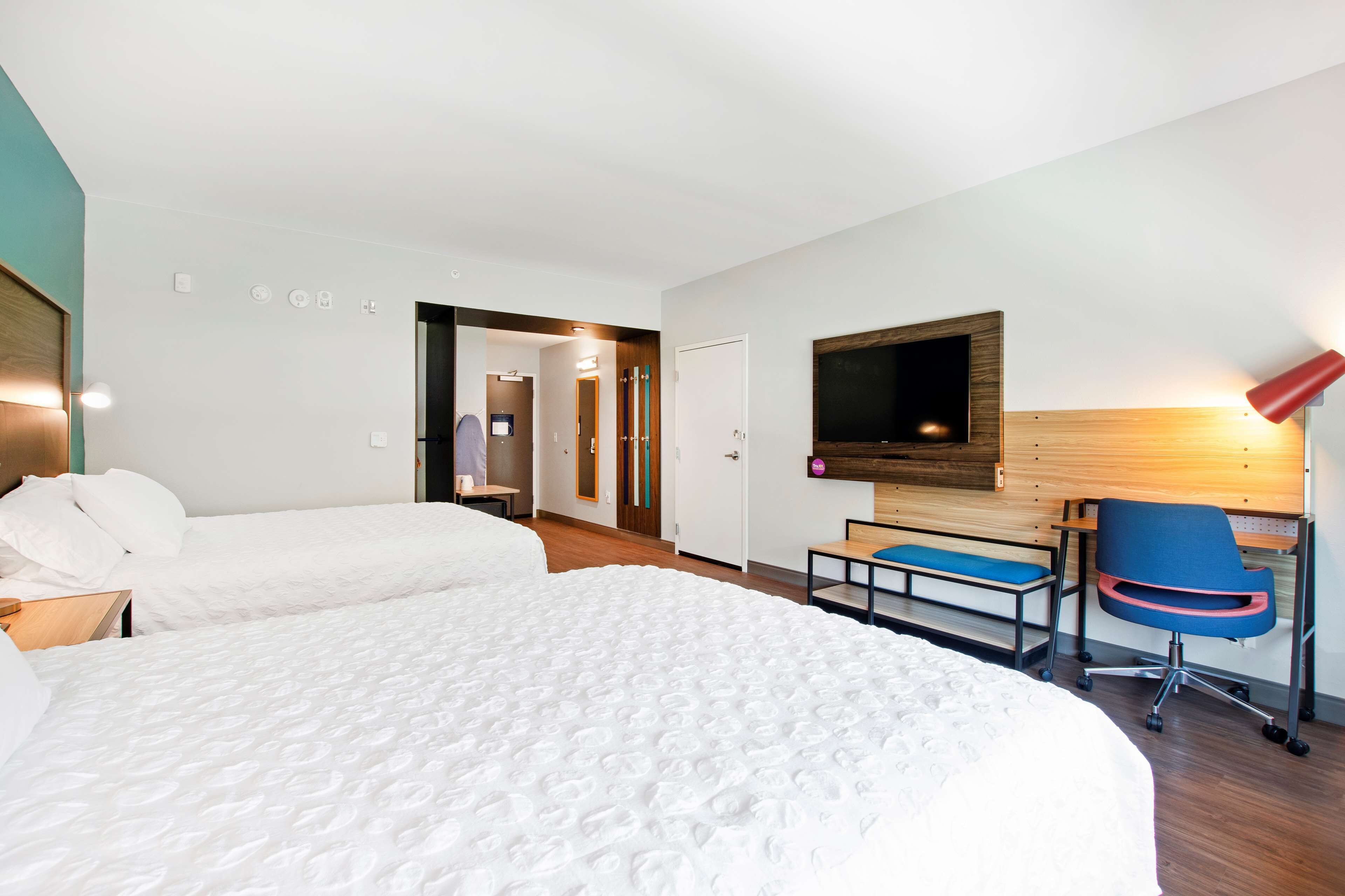 1 bedroom, desk, blackout curtains, iron/ironing board