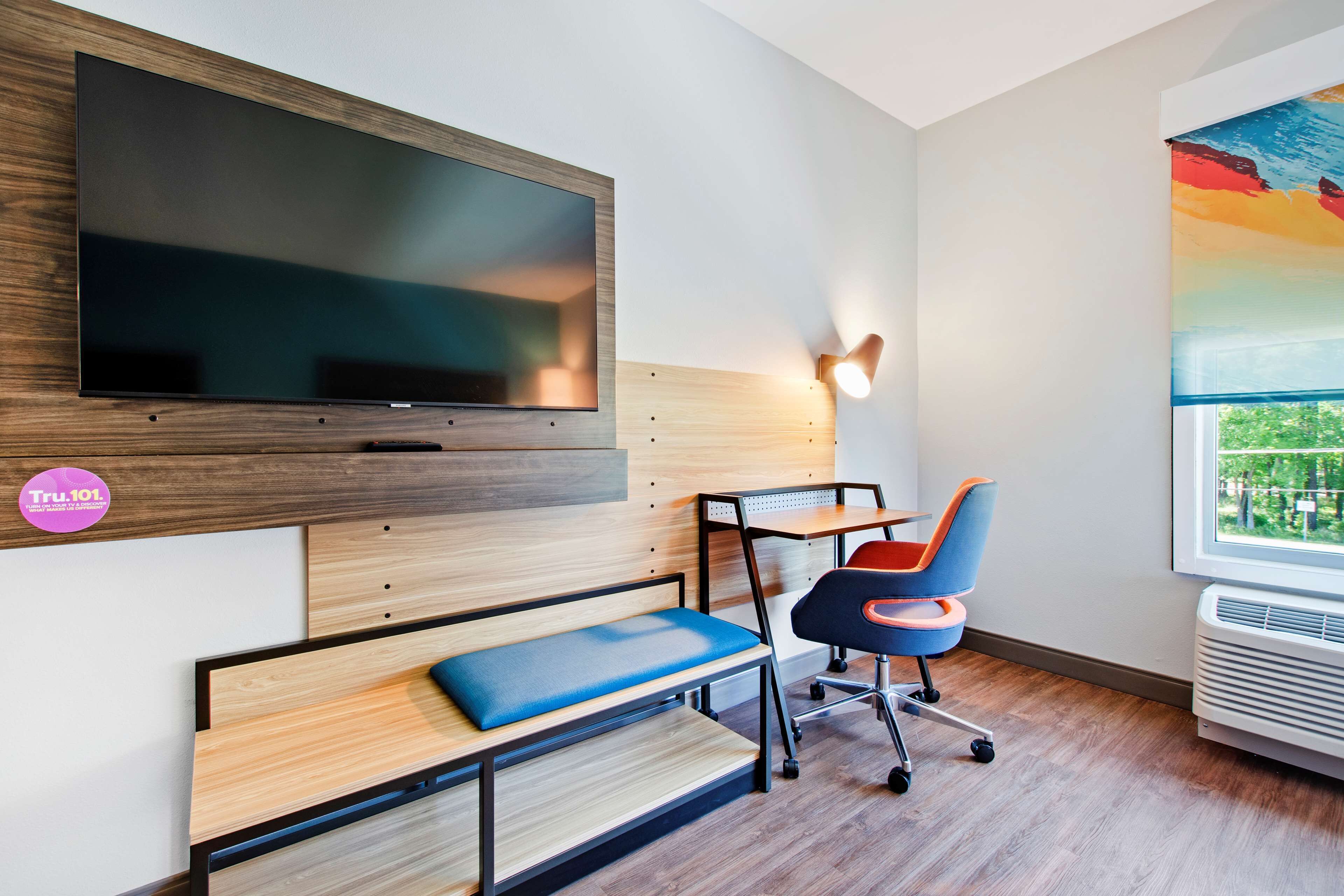 1 bedroom, desk, blackout curtains, iron/ironing board