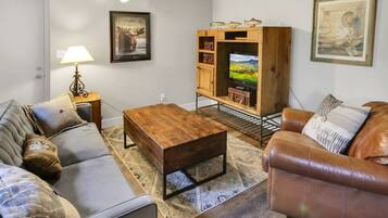 Smart TV, chimenea, libros