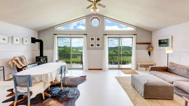 Fireplace - Rustic 4 Season Cabin Getaway with Stunning Mountain Views (Hamden)