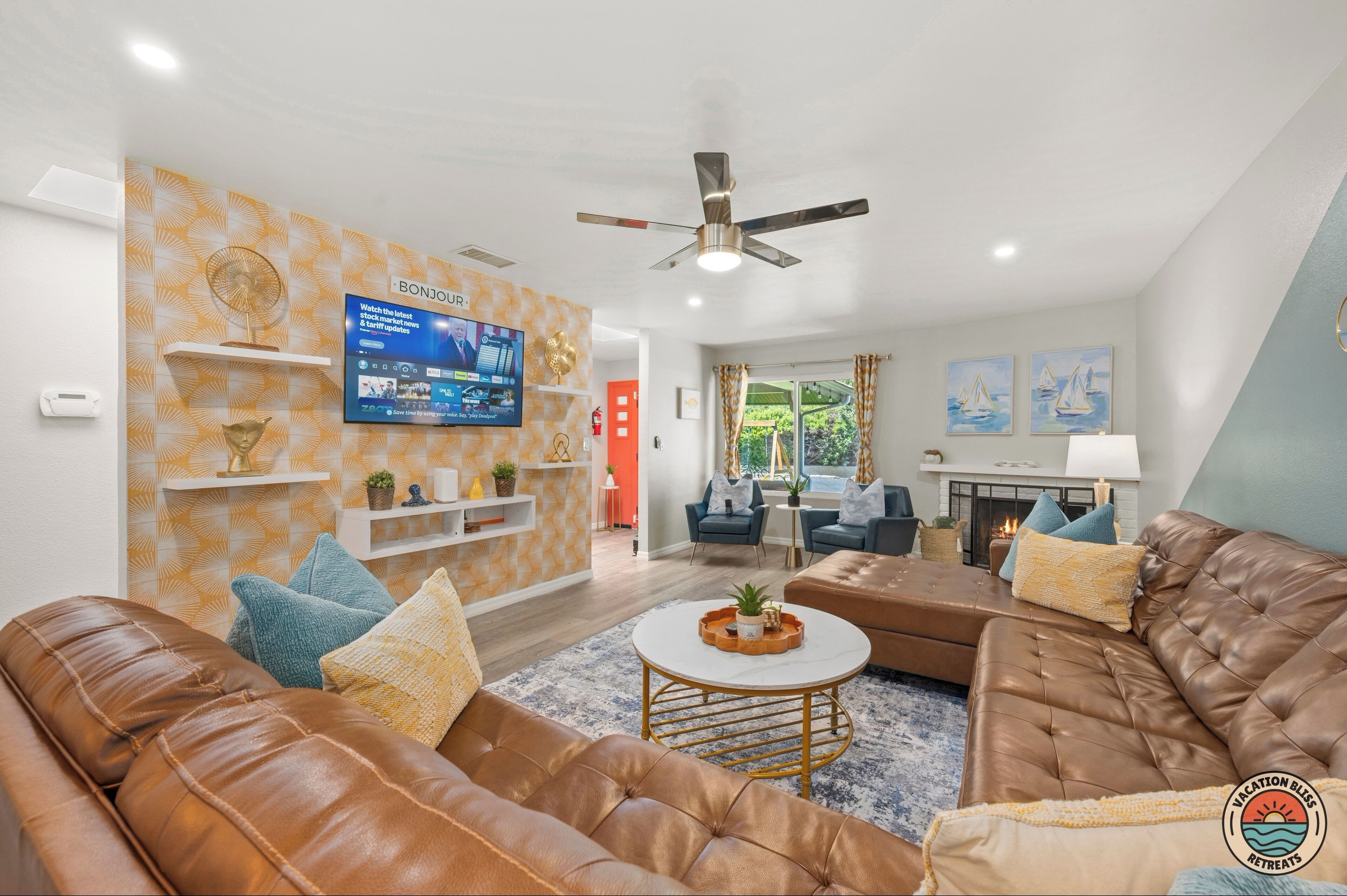 Smart TV, fireplace, video games, ping pong