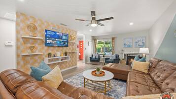 Smart TV, fireplace, video games, ping pong