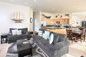 TV, fireplace, offices