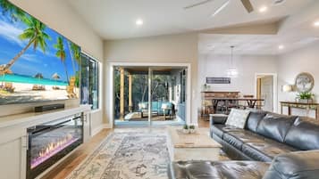 Smart TV, fireplace, video games, foosball