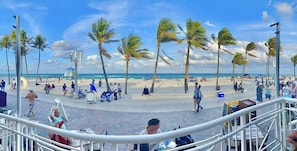On the beach, sun-loungers, beach towels