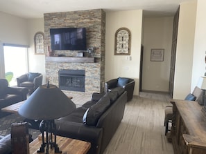 TV, fireplace