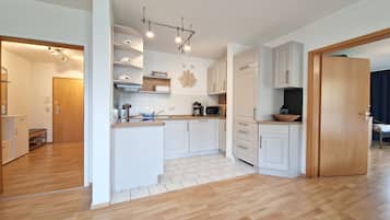 Fridge, microwave, dishwasher