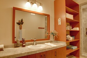 Eco-friendly toiletries, hair dryer, towels