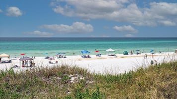 Beach nearby, sun loungers