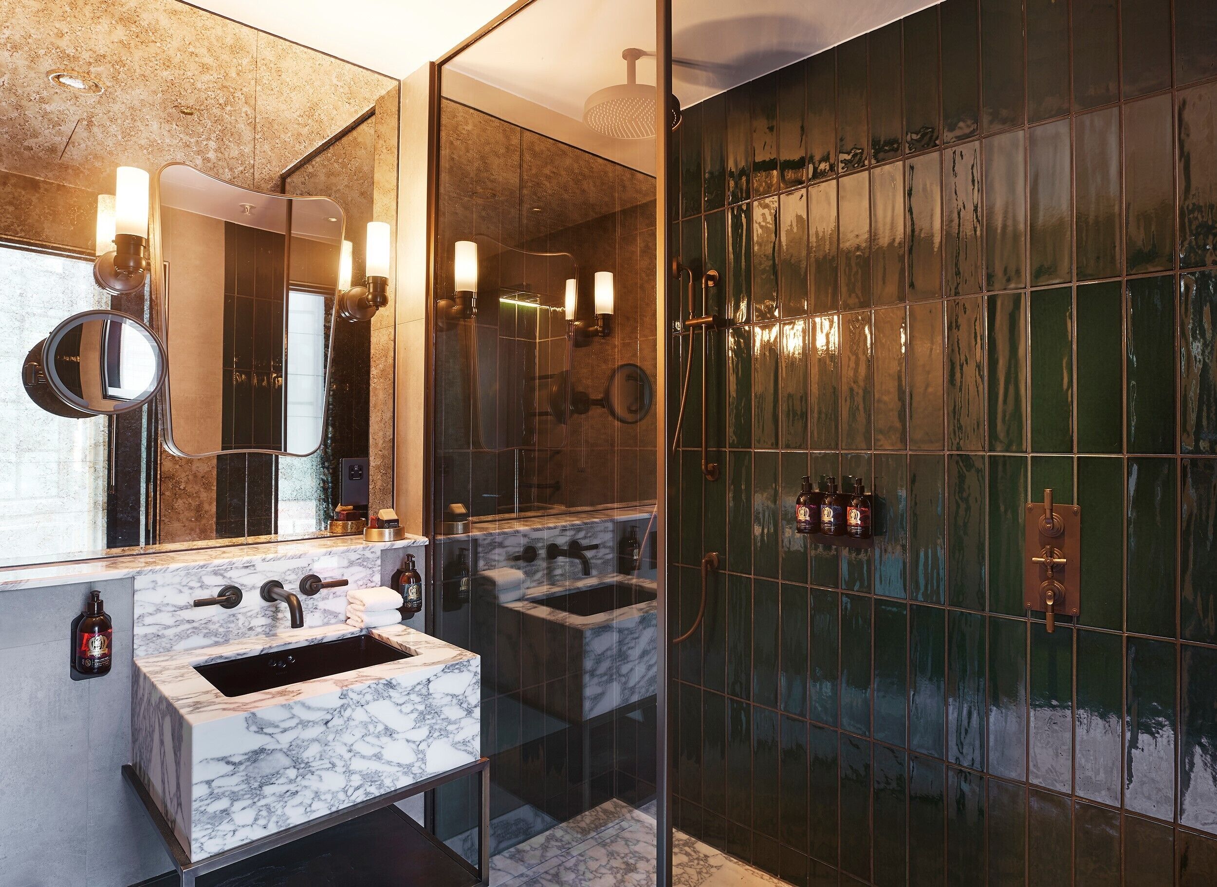 two bedroom lofthouse apartment | bathroom | designer toiletries, hair dryer, bathrobes, towels