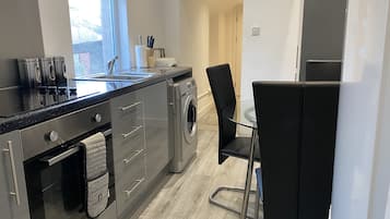Fridge, microwave, oven, electric kettle