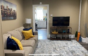 Smart TV, DVD player, books, video library