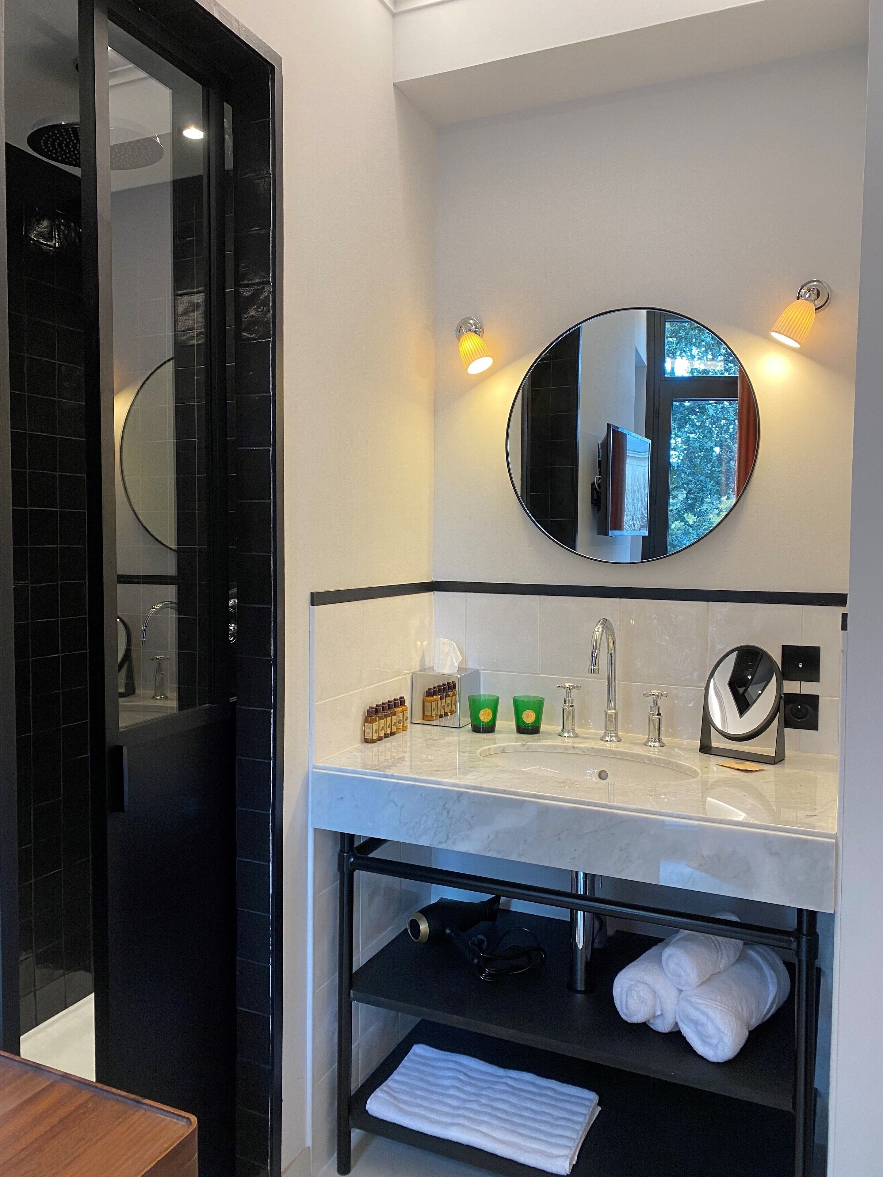 free toiletries, hair dryer, towels, soap