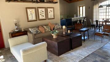 Villa Deluxe | Área de sala de estar | Smart TV de 42 pulgadas con canales digitales y televisión