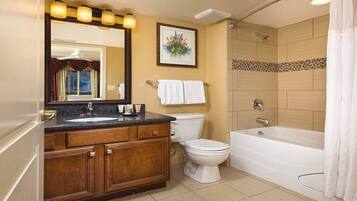 Combined shower/tub, jetted tub, hair dryer, bidet