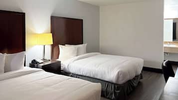Desk, laptop workspace, free WiFi, bed sheets