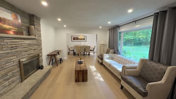 Smart TV, fireplace, toys