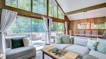 Smart TV, fireplace, DVD player, books