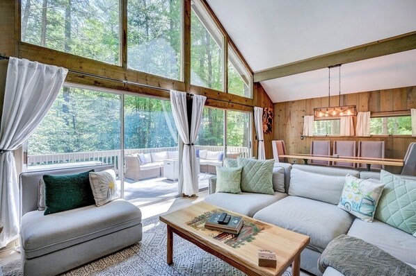 Smart TV, fireplace, DVD player, books