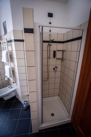 Combined shower/bathtub, hair dryer