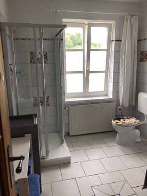 淋浴设施、吹风机、毛巾、肥皂