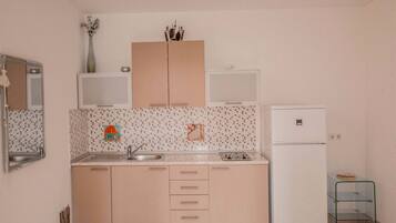Fridge, microwave, coffee/tea maker, electric kettle