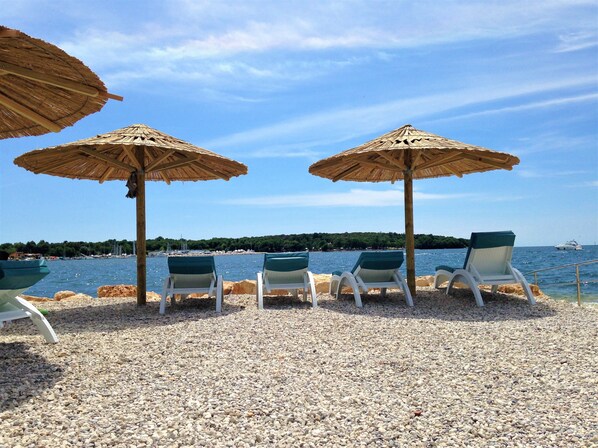 ビーチの近く、サンラウンジャー