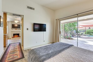 1 bedroom, desk, laptop workspace, iron/ironing board