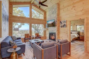 TV, fireplace