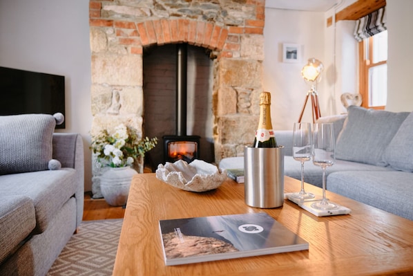 TV, fireplace