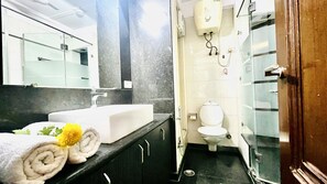 Dusche, Haartrockner, Bidet, Handtücher