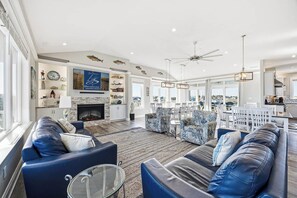TV, fireplace, table football - Great White Shack | 120 ft to the beach | Private Pool, Hot tub (Virginia Beach)