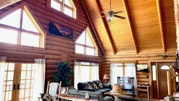 Een smart-tv, een open haard, een dvd-speler en boeken