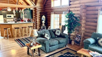 Smart TV, chimenea, reproductor de DVD y libros