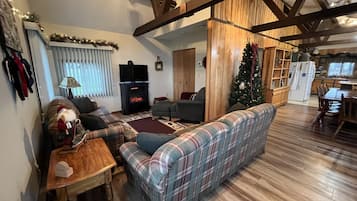 Smart TV, fireplace, video games, books