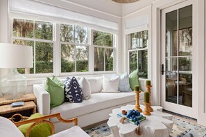 TV, fireplace, books, stereo - Spacious interiors, iconic Wilson Village location, Dual Living & Dining Rooms (Bluffton)