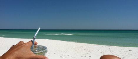 Beach nearby, sun loungers