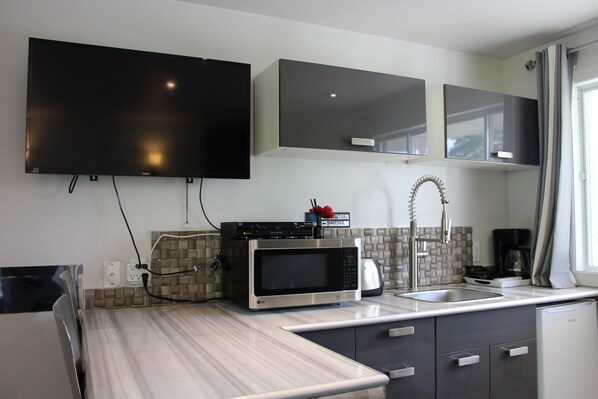 Classic Suite | Living area | 45-inch flat-screen TV with cable channels, TV - Le Marigot (Vaudreuil)